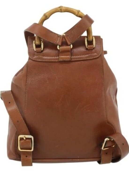 GUCCI Bamboo Backpack Leather Brown Gold 003 3444 0030 Auth bs35138 main image 9